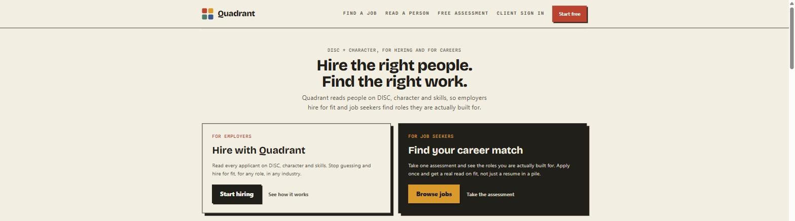 The Disc-Quadrant homepage: Hire the right people. Find the right work.